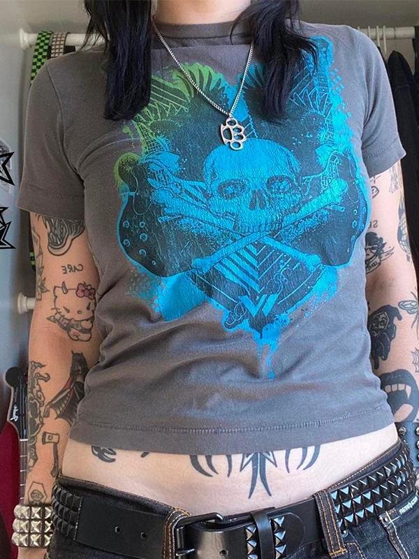 Punk Skull Print Short Sleeve Tee Product Image
