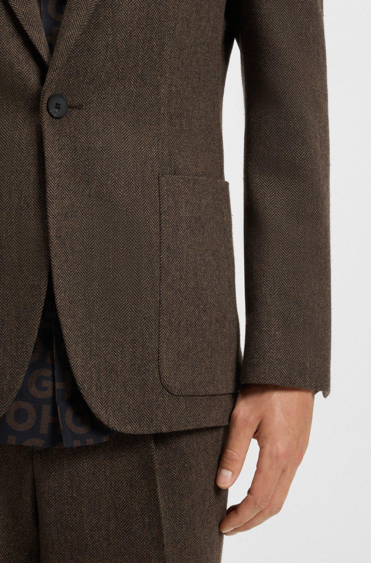 HUGO - Extra-slim-fit blazer in herringbone cloth - Brown Product Image