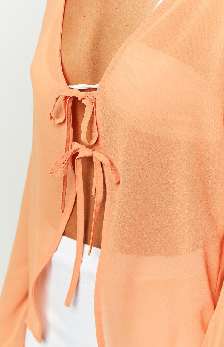 How It Goes Orange Chiffon Long Sleeve Top Product Image