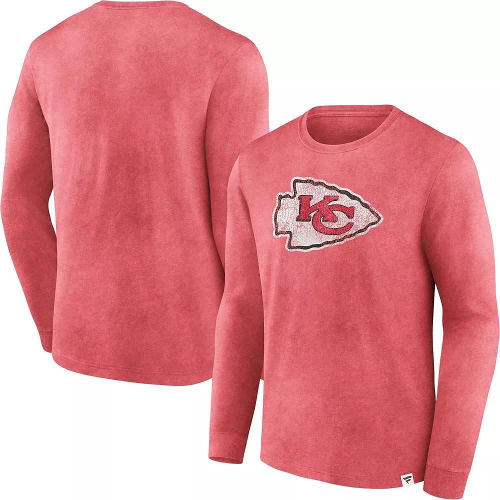 Men's Fanatics Branded  Heather Red Kansas City Chiefs Washed Primary Long Sleeve T-Shirt, Size: Large Product Image