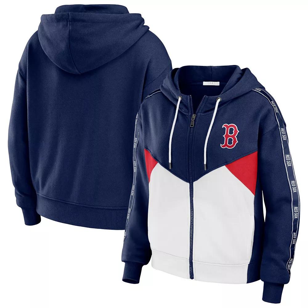Women's WEAR by Erin Andrews Navy/White Boston Red Sox Color Block Full-Zip Hoodie, Size: Medium, Blue Product Image