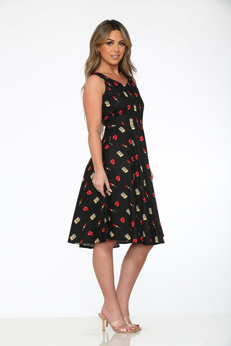 Black Red Lipstick Swing Dress Product Image
