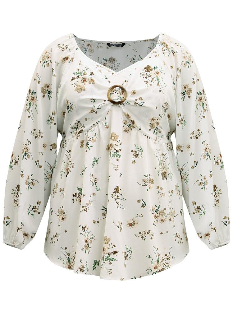 Floral Print Buckle Detail Gathered Bell Sleeve Blouse Female Product Image