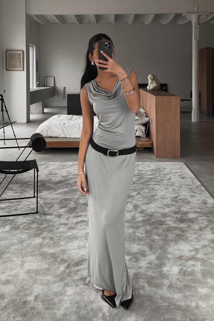 Soft Line Fitted Maxi Skirt Grey Product Image