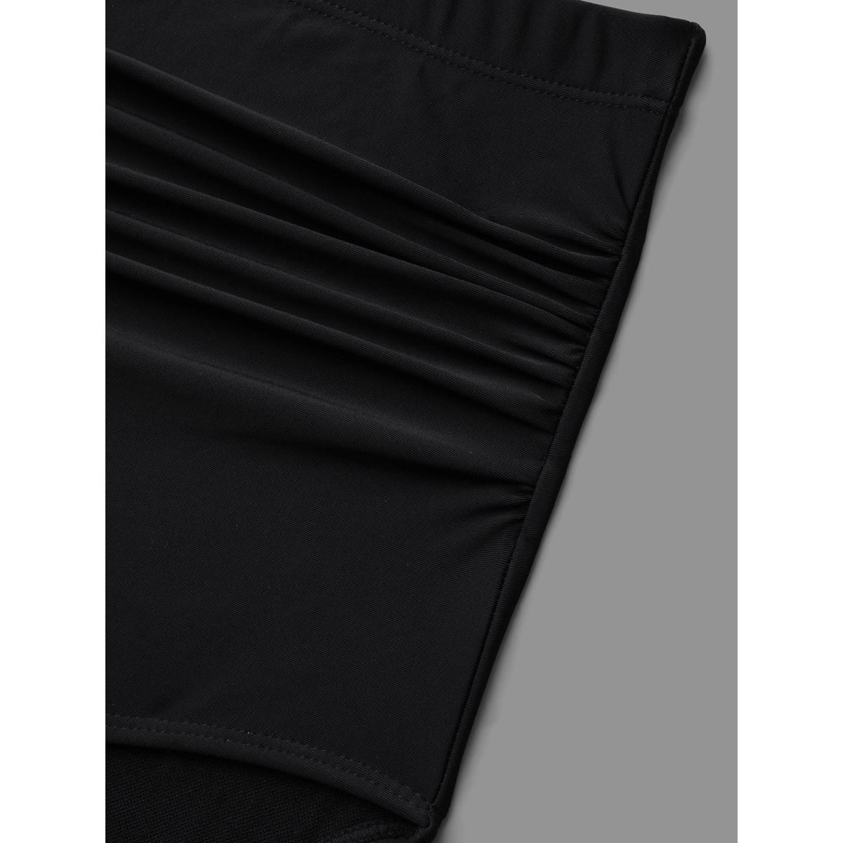 Plus Size High Rise Ruched Plain Swim Bottoms Women's Swimwear Black Resort Gathered High stretch Skinny High Rise Curve Swim Bottoms BloomChic 12/L Product Image