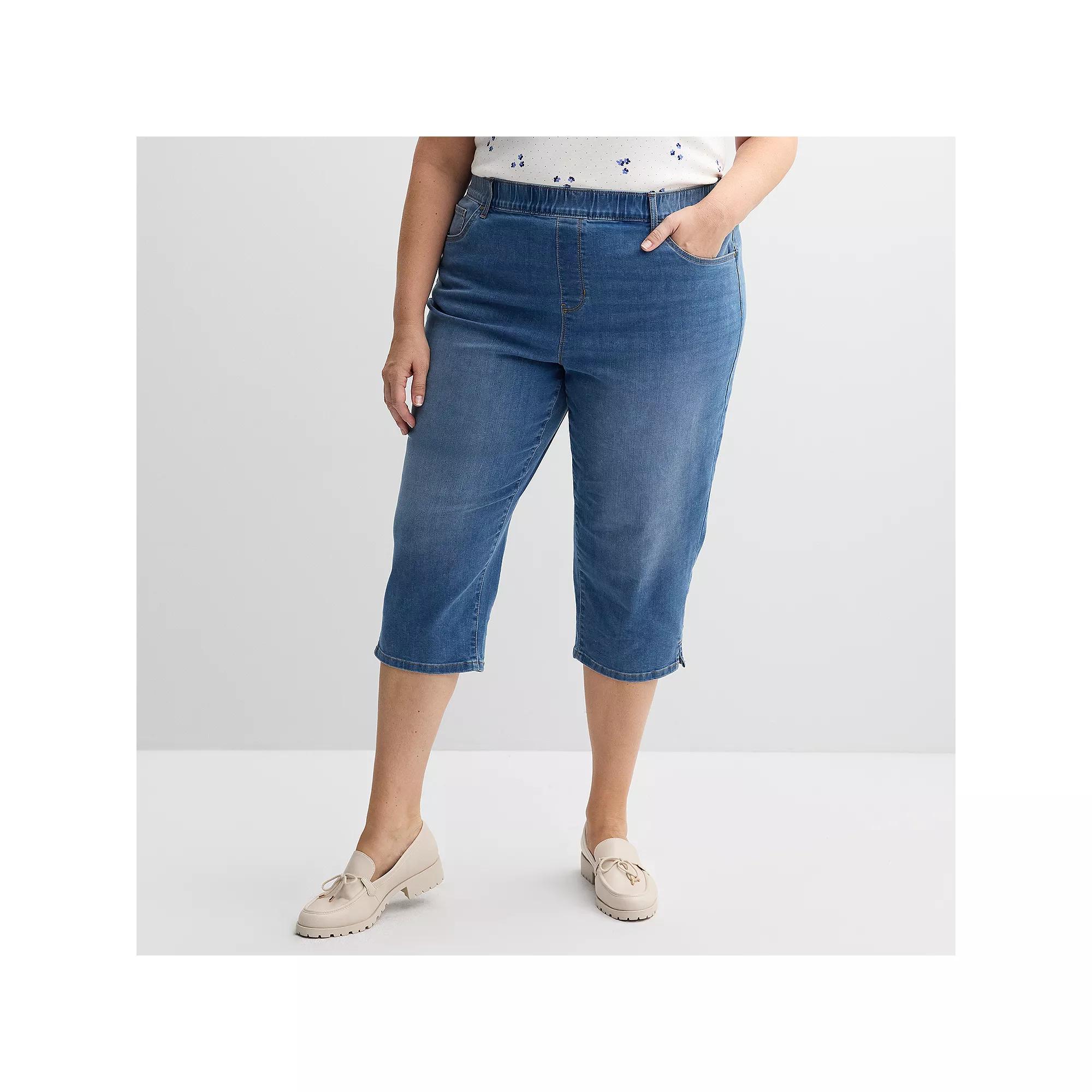 Plus Size Croft & Barrow® Pull-On Denim Capri, Women's, Size: 0X, Medium Blue Product Image
