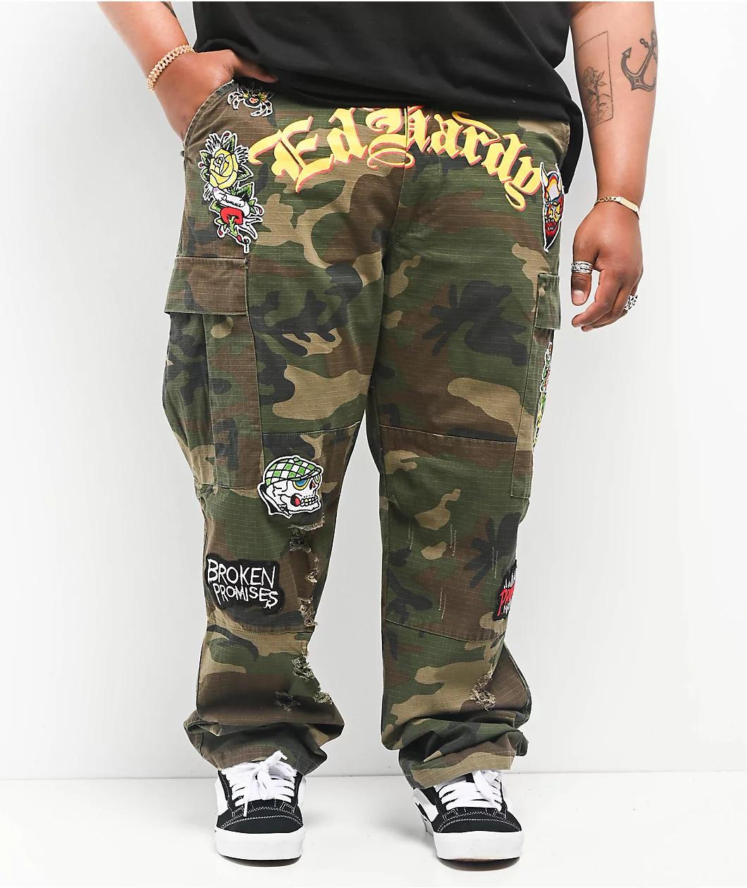 Ed Hardy x Broken Promises Chaos Camo Baggy Fit Cargo Pants Product Image