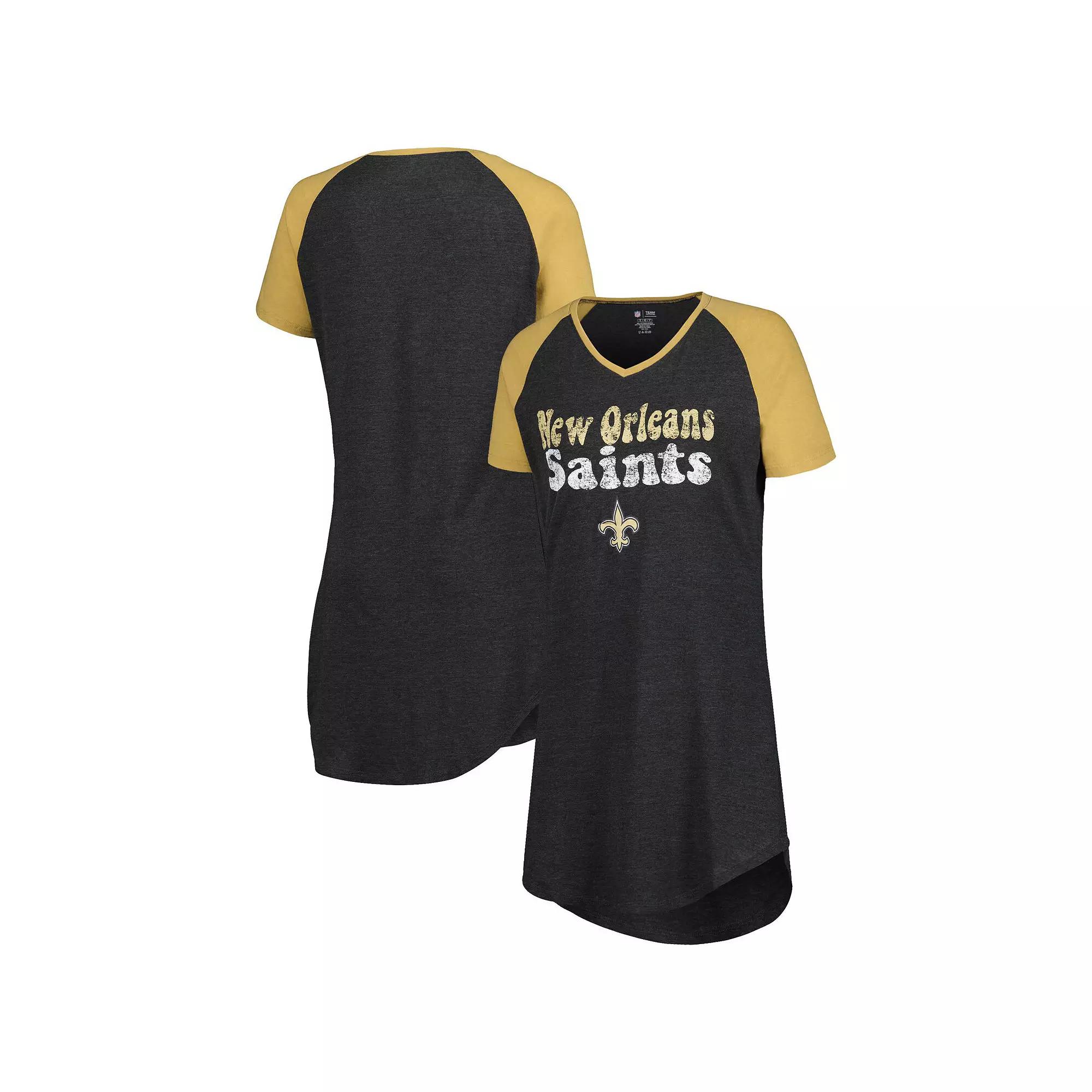 Women's Concepts Sport Black/Gold New Orleans Saints Raglan V-Neck Nightshirt,  Product Image