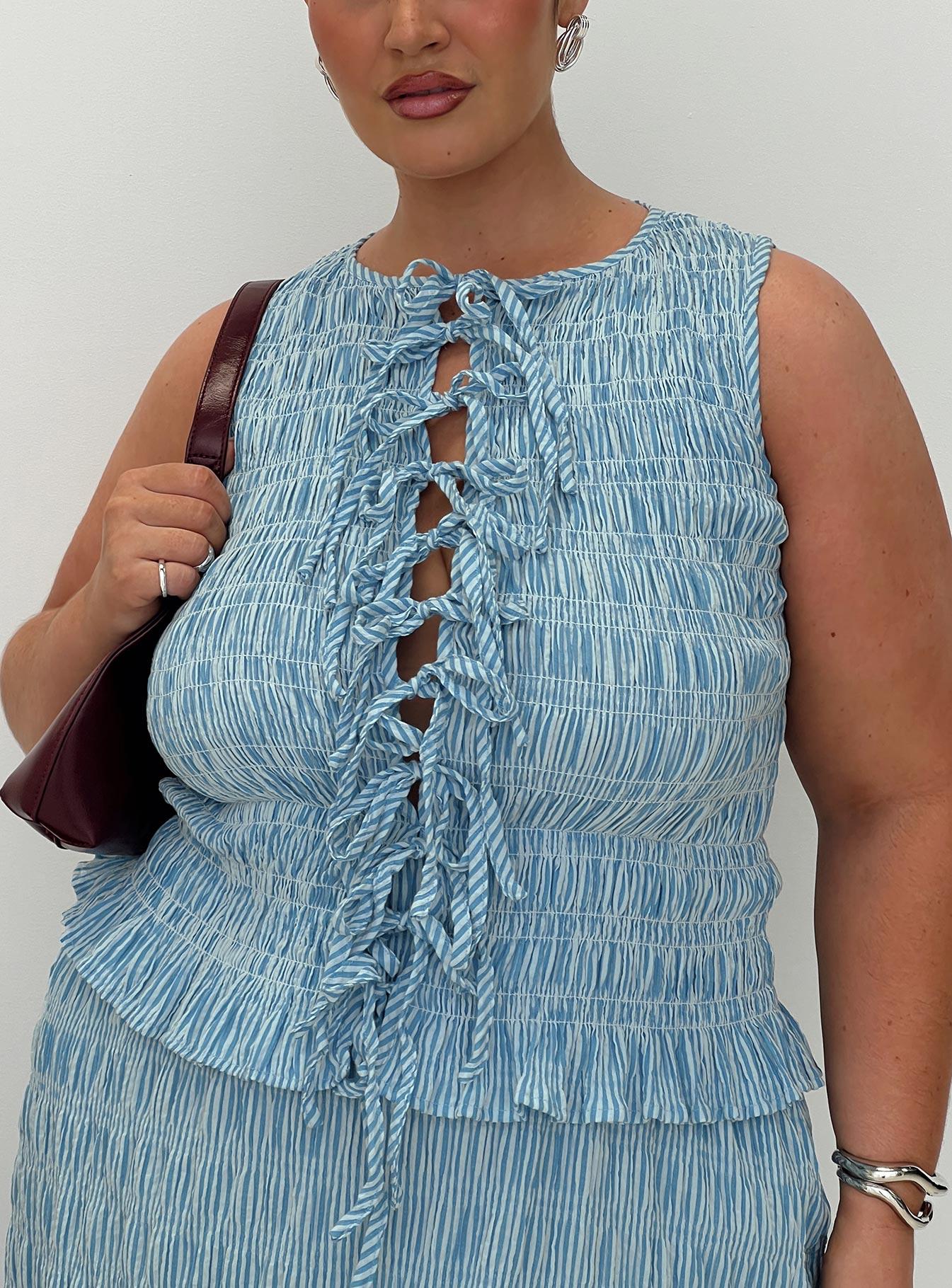 Songbird Shirred Maxi Dress Blue Curve Product Image