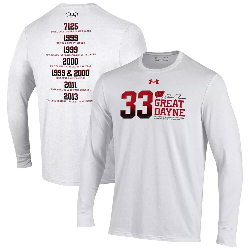Men's Under Armour Ron Dayne White Wisconsin Badgers Stats Long Sleeve T-Shirt,  Product Image