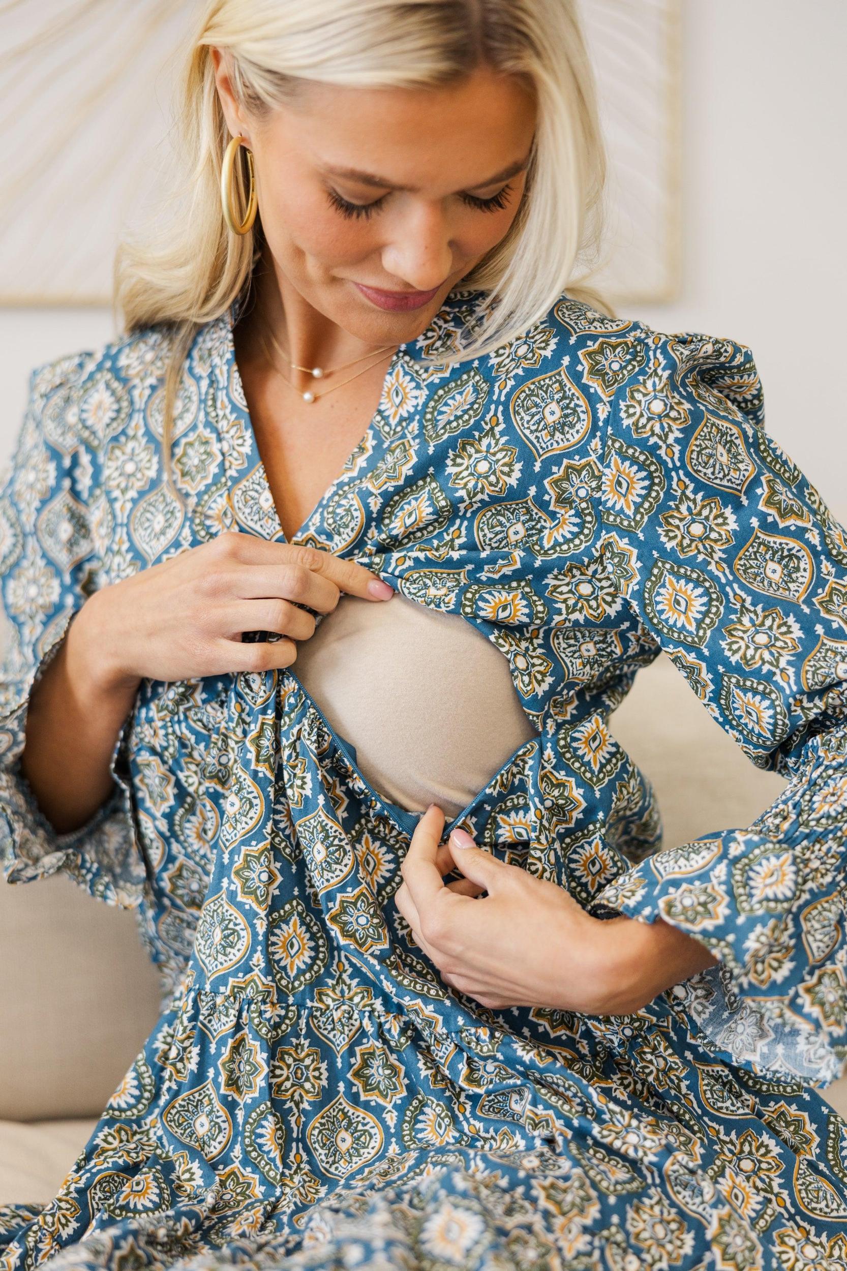 NURSING COLLECTION: In Your Happy Place Teal Medallion Print Dress Female Product Image