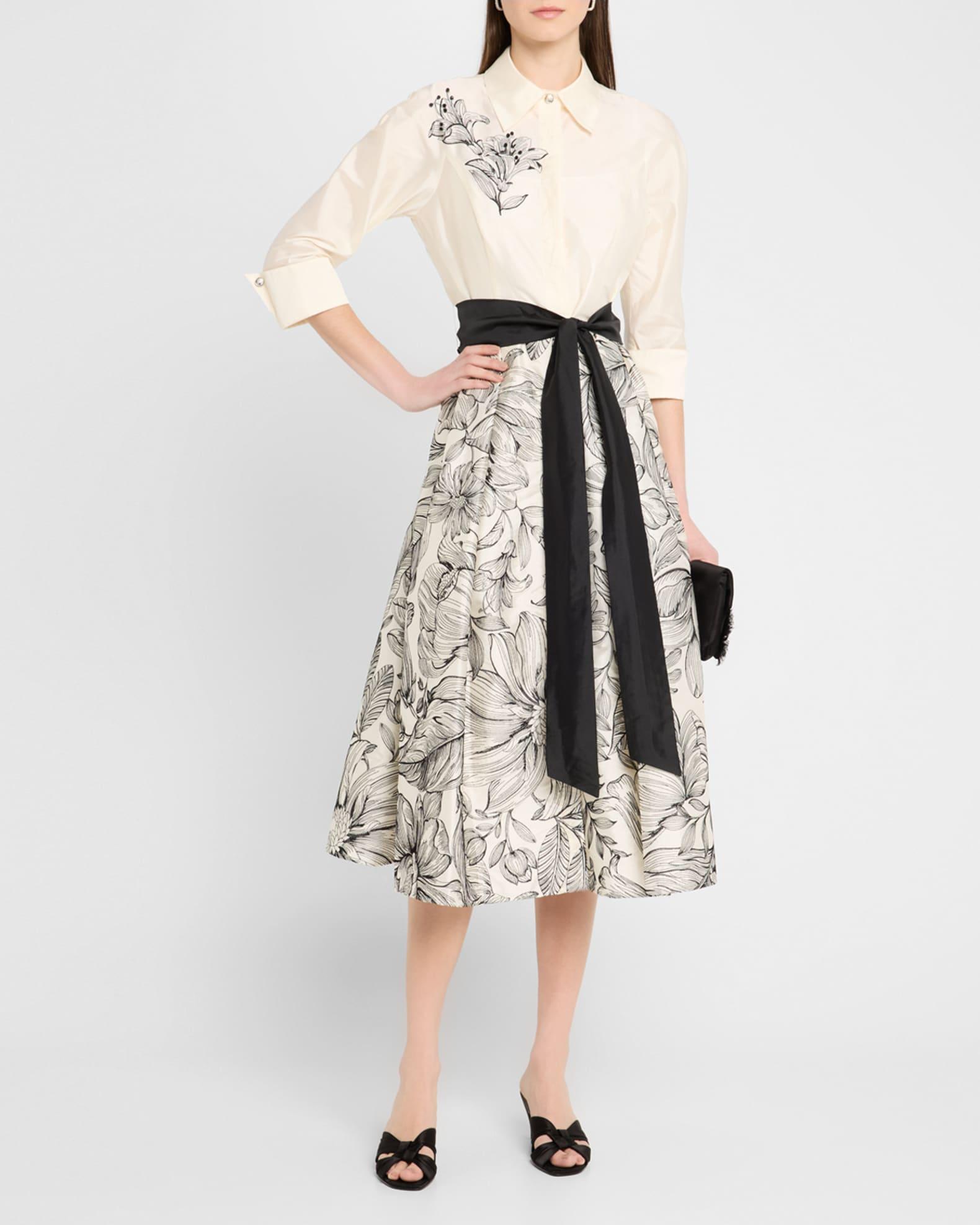 Beaded Floral-Embroidered Midi Shirtdress Product Image