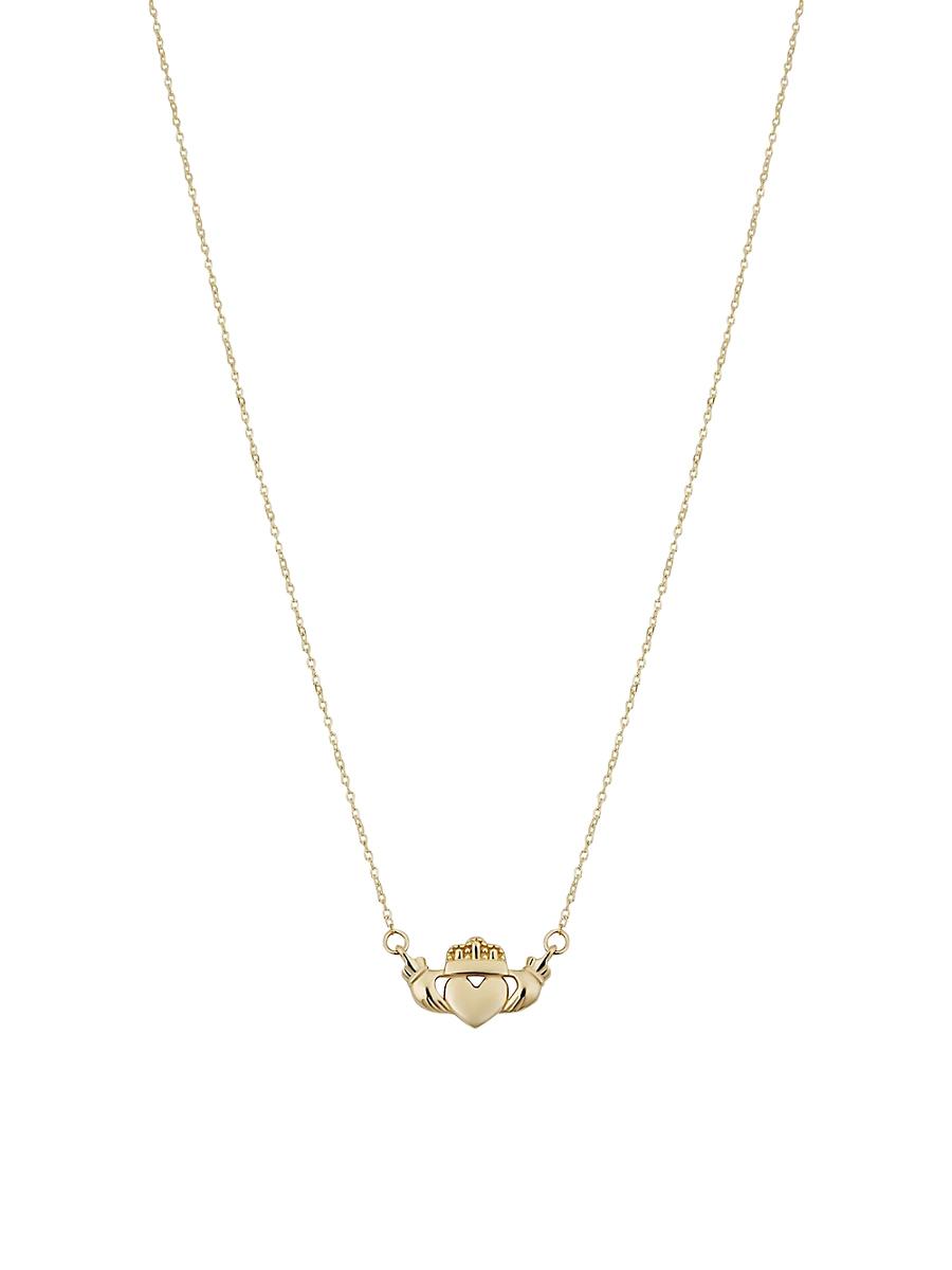 Womens 14K Yellow Gold Claddagh Pendant Necklace Product Image
