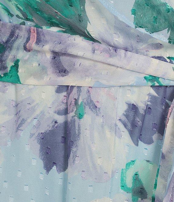 Moda Tara Plus Size 3/4 Sleeve Floral Print Chiffon Faux Wrap Maxi Dress Product Image