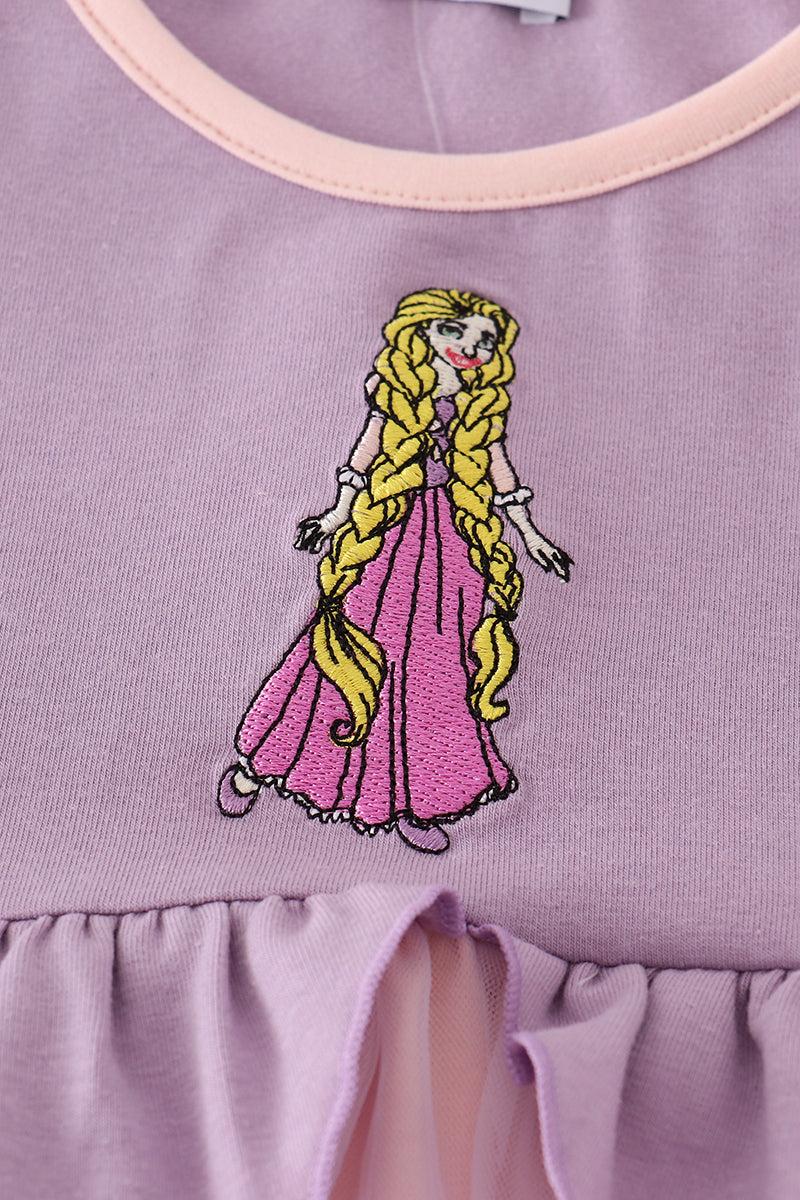 Purple princess embroidery ruffle dress Product Image