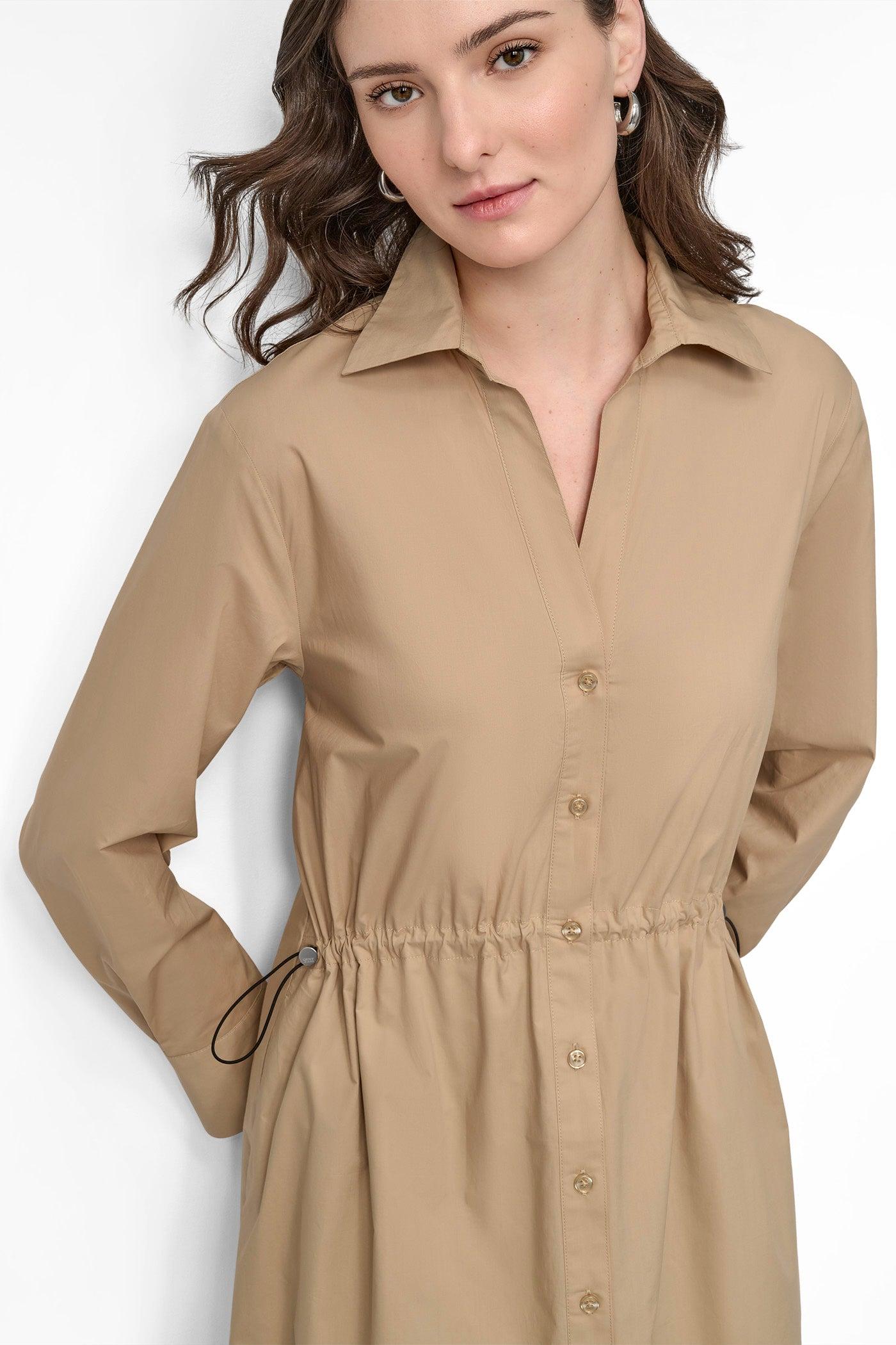 ADJUSTABLE WAIST MIDI SHIRT DRESS Product Image