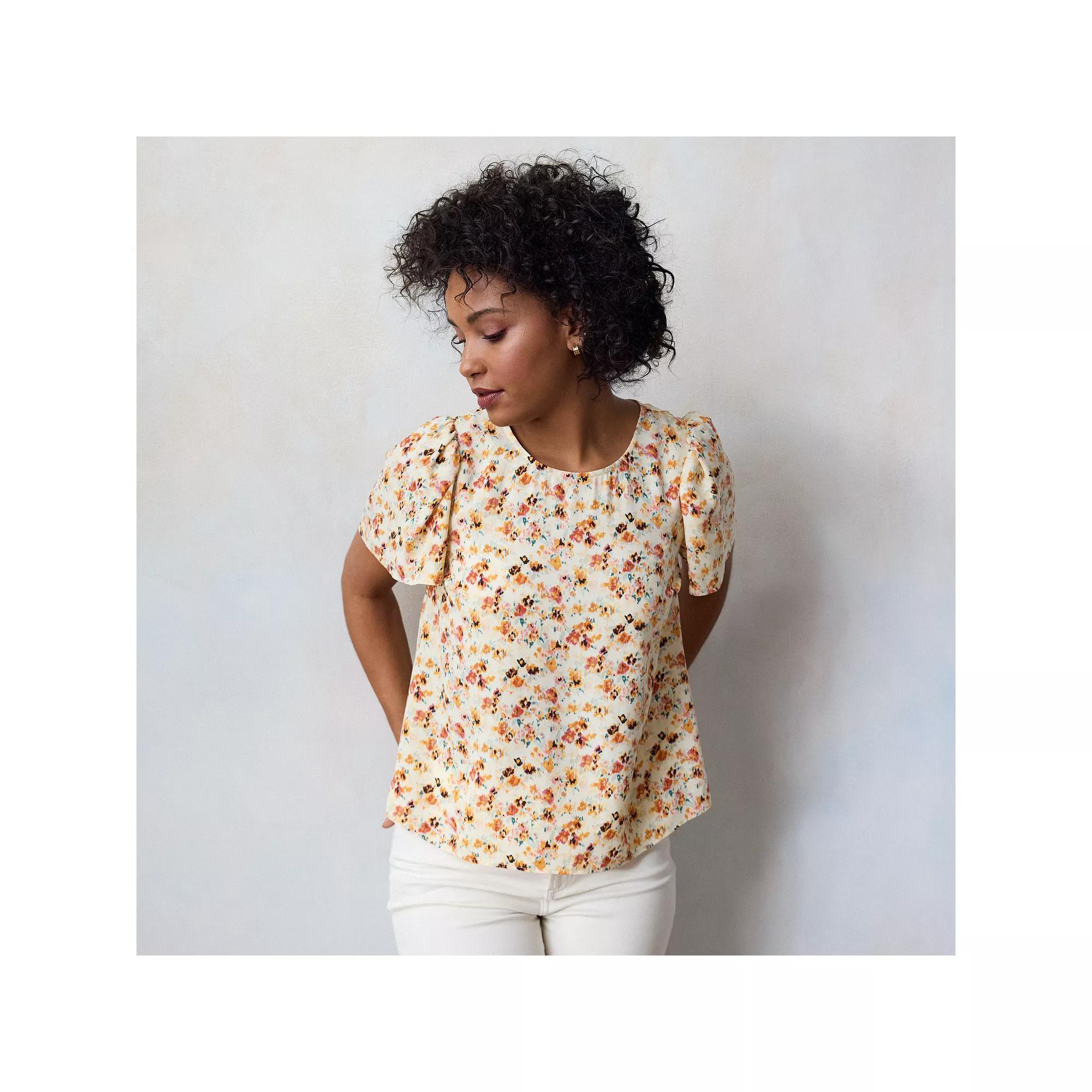 Petite LC Lauren Conrad Flutter Sleeve Woven Top, Women's, Size: XS Petite, Yellow Lexi Wallpaper Product Image