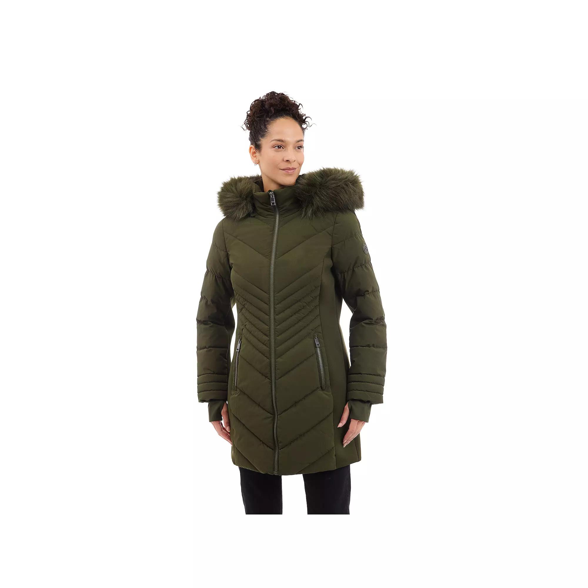Women's London Fog Faux Fur Trimmed Hooded Puffer Jacket,  Product Image