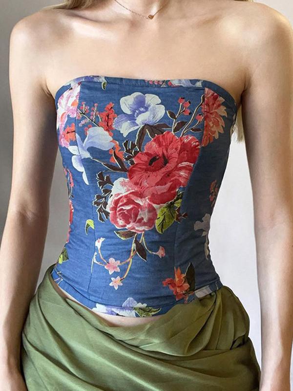 Vintage Floral Print Stretch Bandeau Top Product Image