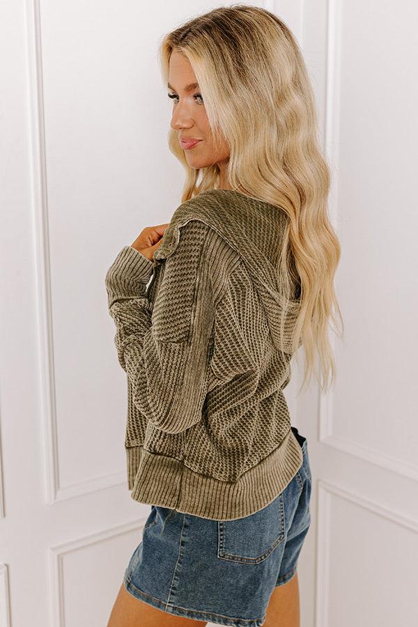 Autumn Vibes Waffle Knit Jacket In Olive Product Image