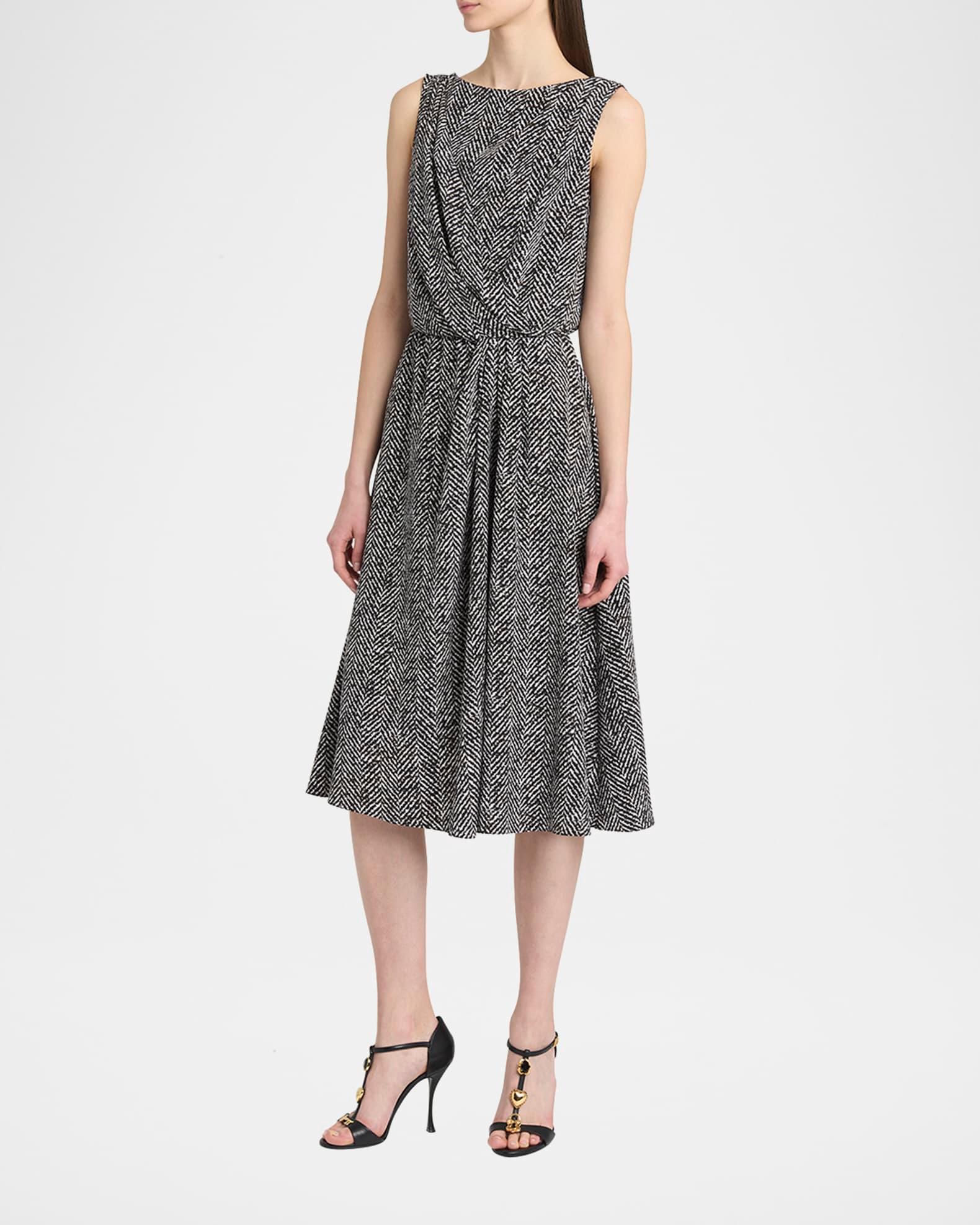 Draped Chevron Crepe Midi Dress Product Image