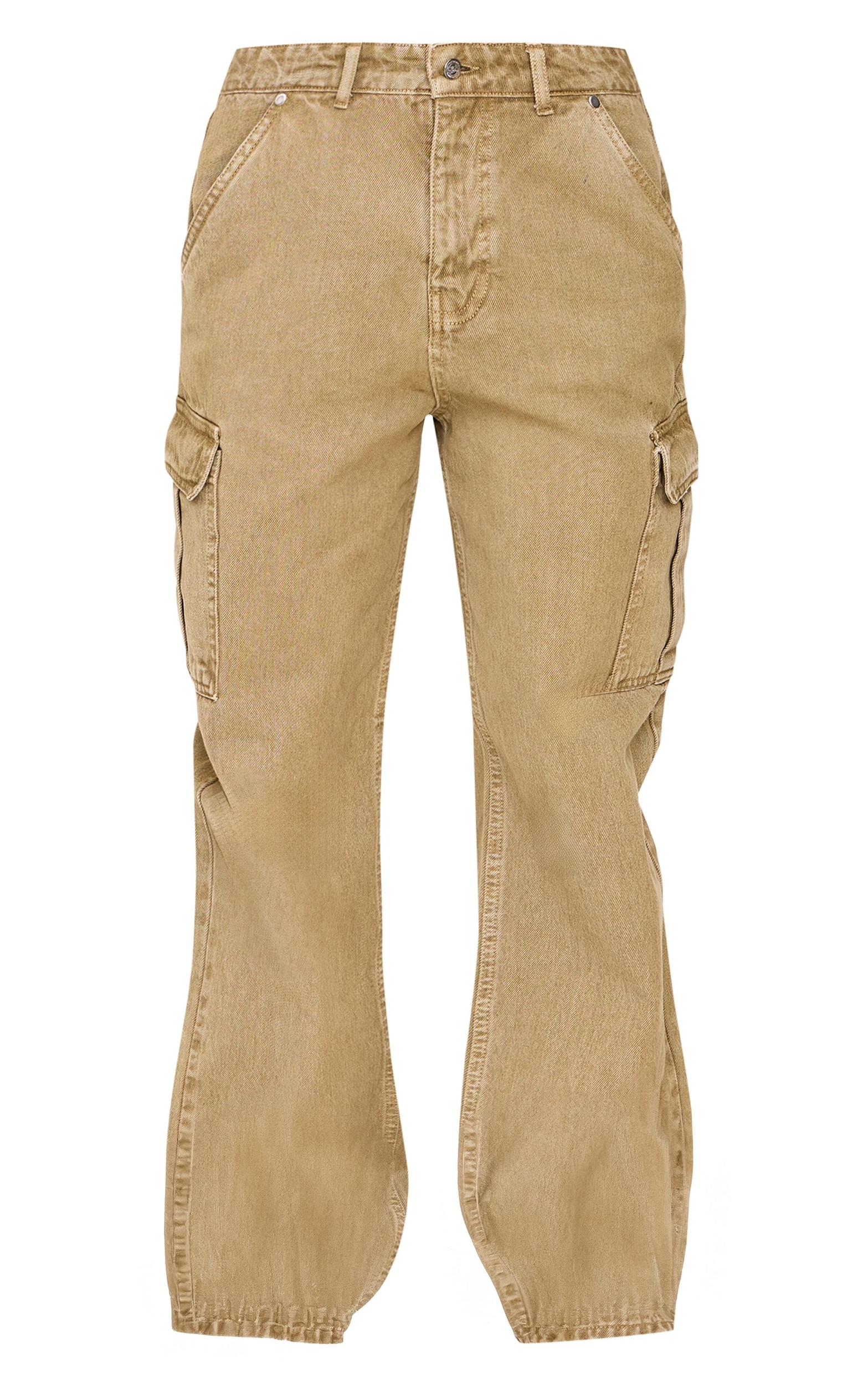 Khaki Wide Leg Cargo Jeans Product Image