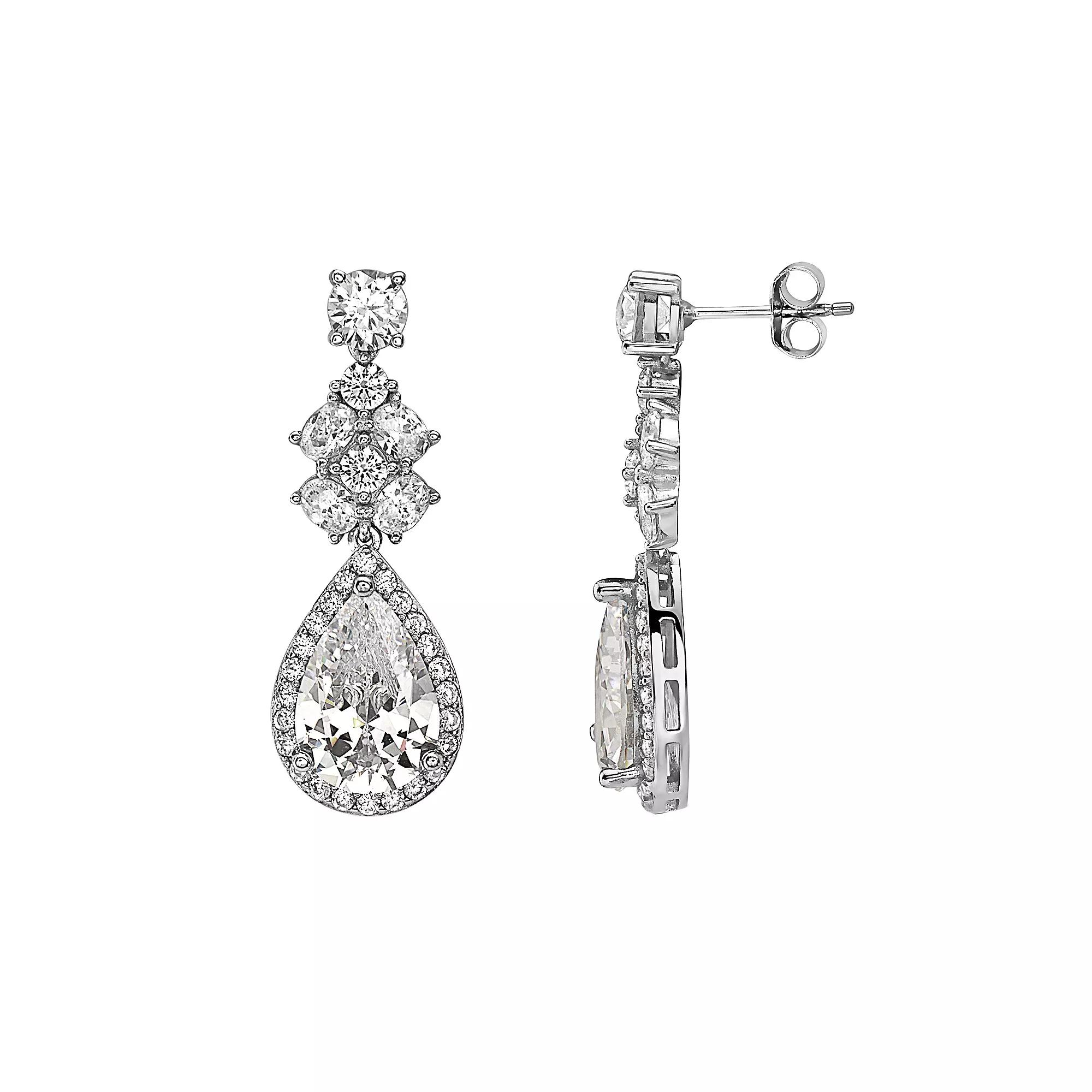 Sterling Silver Cubic Zirconia Drop Earrings, Womens Product Image