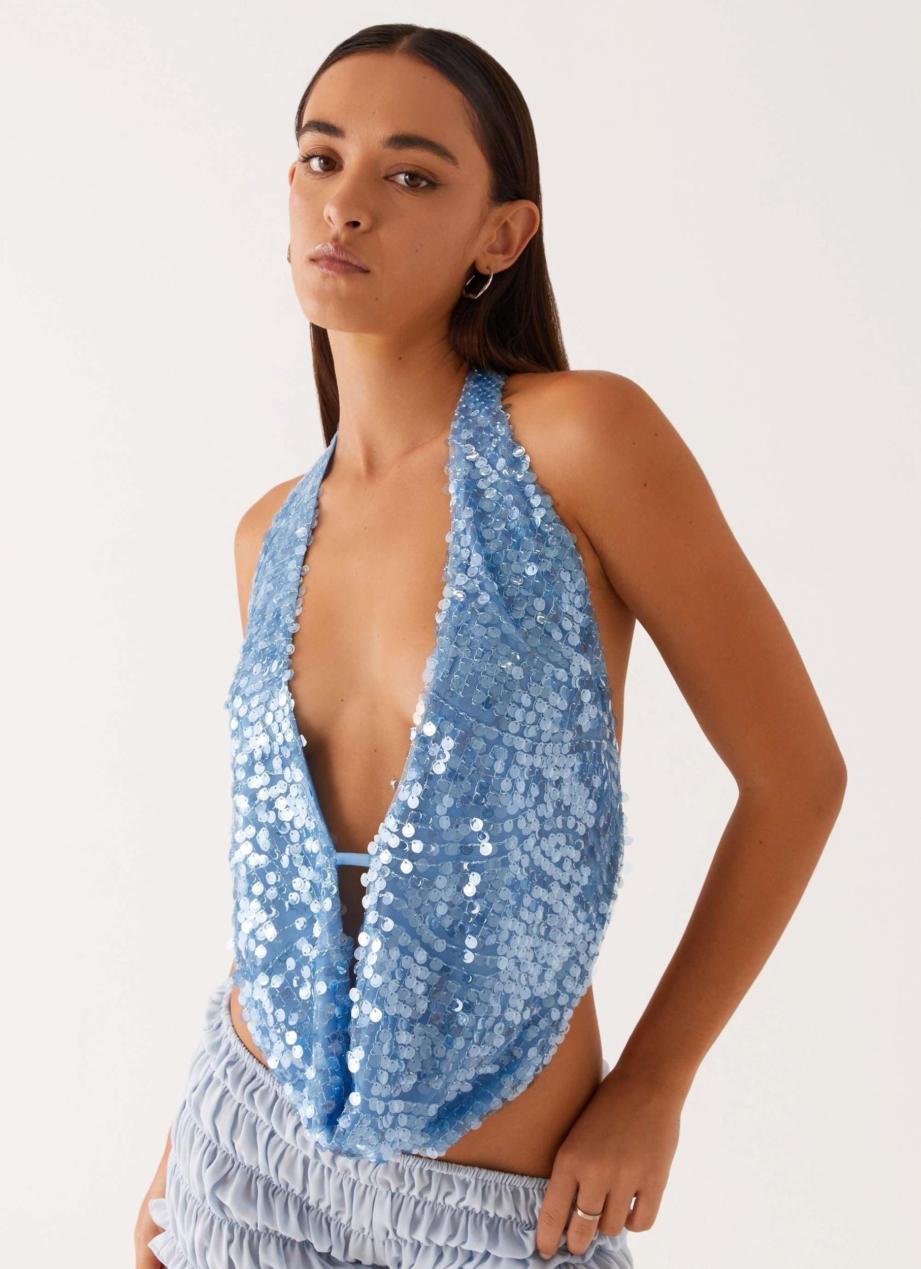 Rio Dreams Cowl Neck Halter Top - Blue Product Image