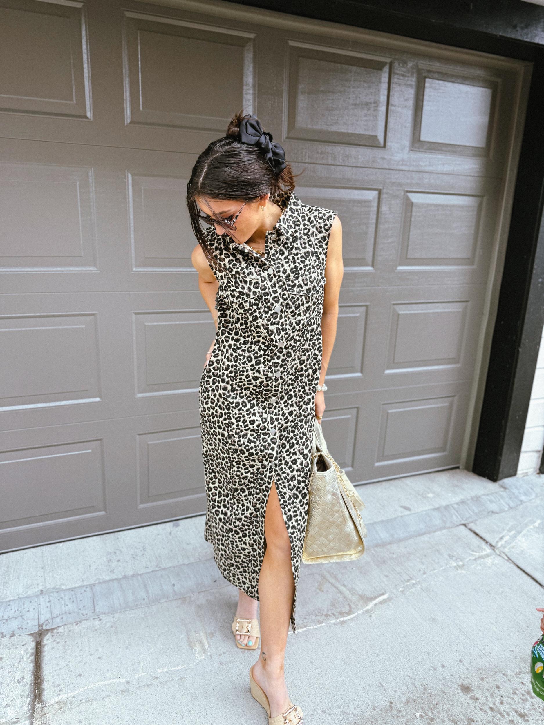 Allison Leopard Denim Maxi Dress Product Image