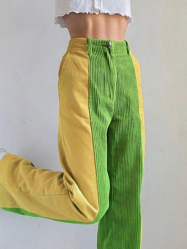 Corduroy Patchwork Straight Pants Product Image