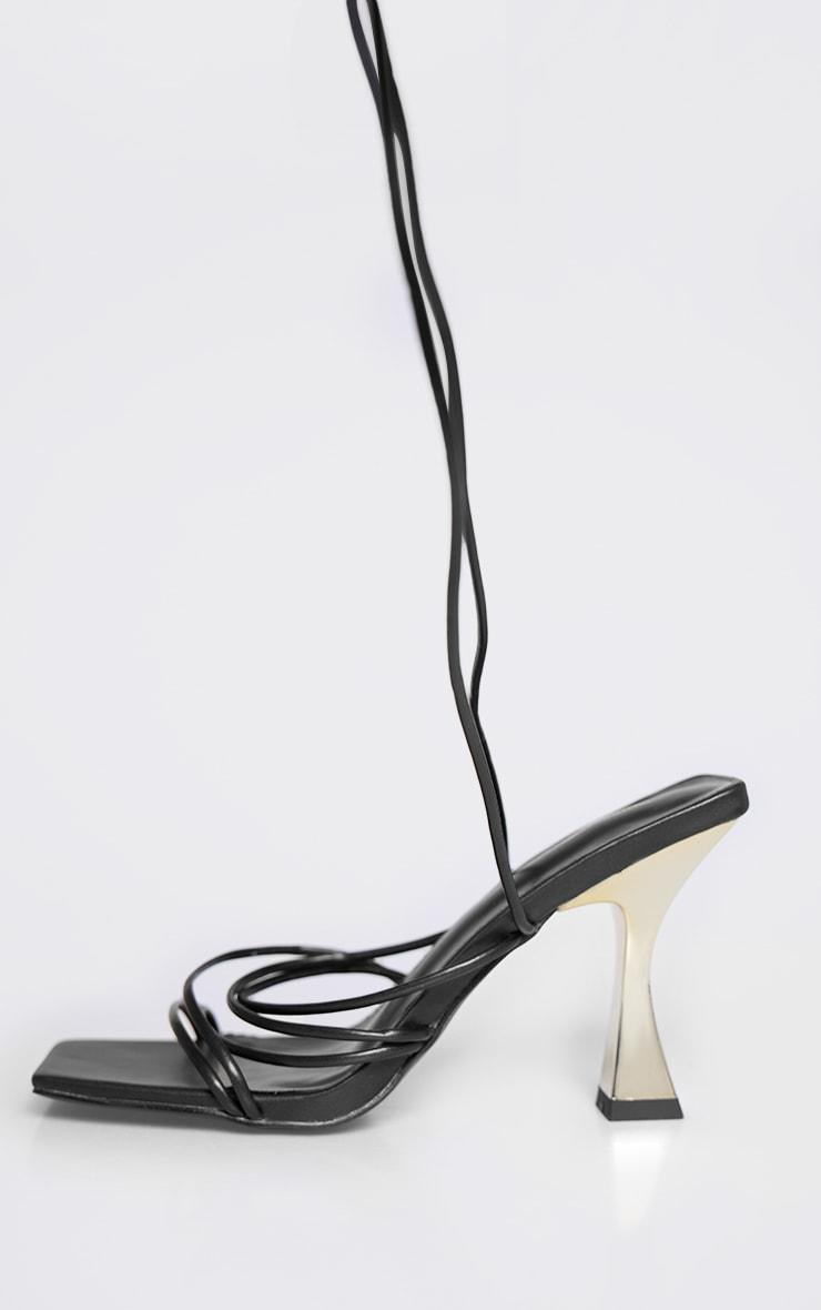 Black Pu Square Toe Strappy Lace Up Heel Sandals Product Image