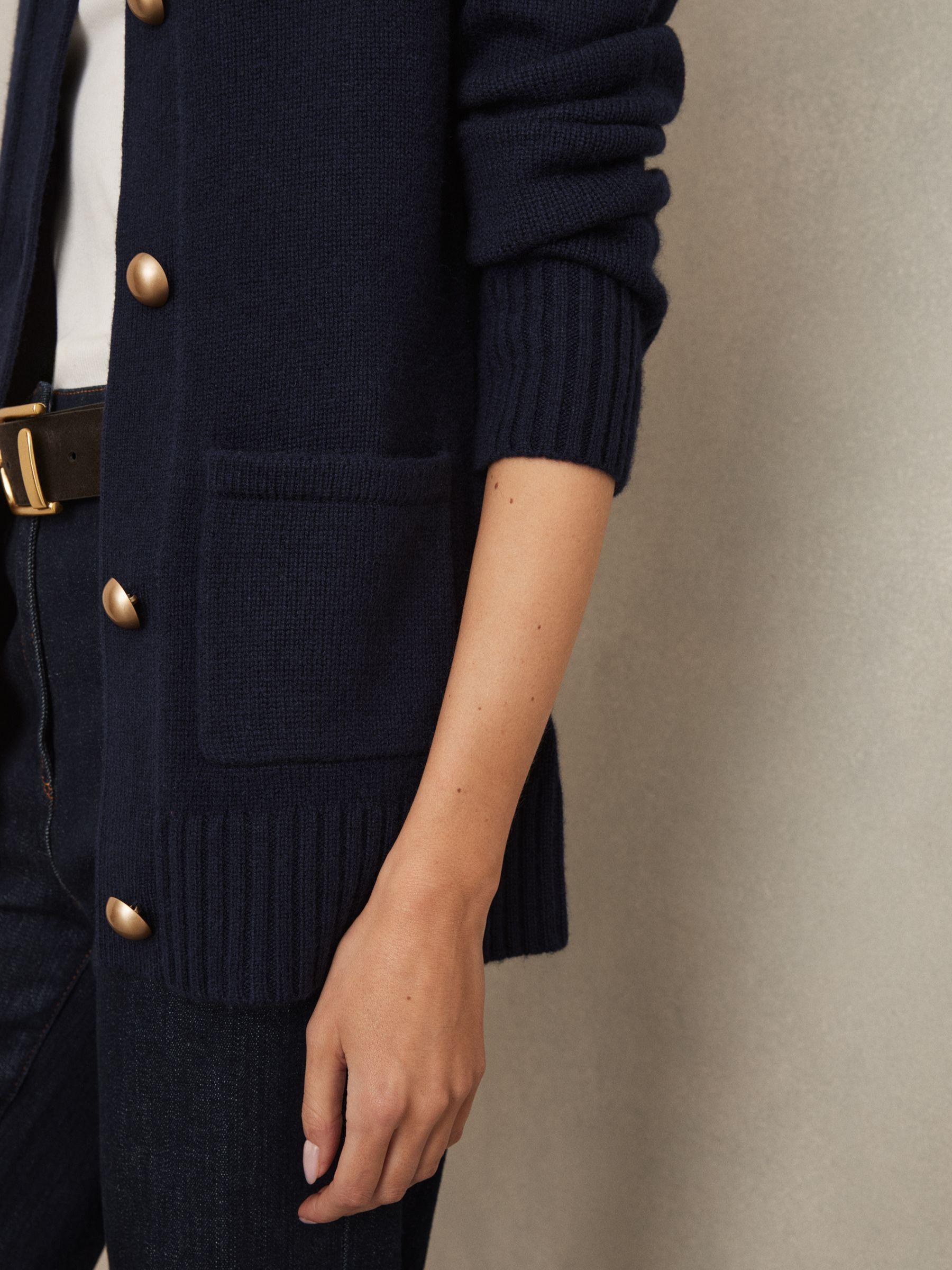 Wool-Cashmere Spread Collar Cardigan in Navy Product Image