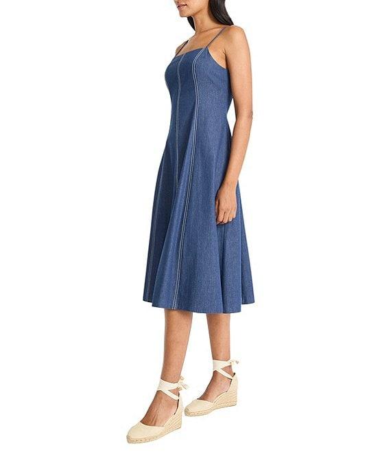 Maggy London Denim Square Neck Sleeveless A-Line Midi Dress Product Image