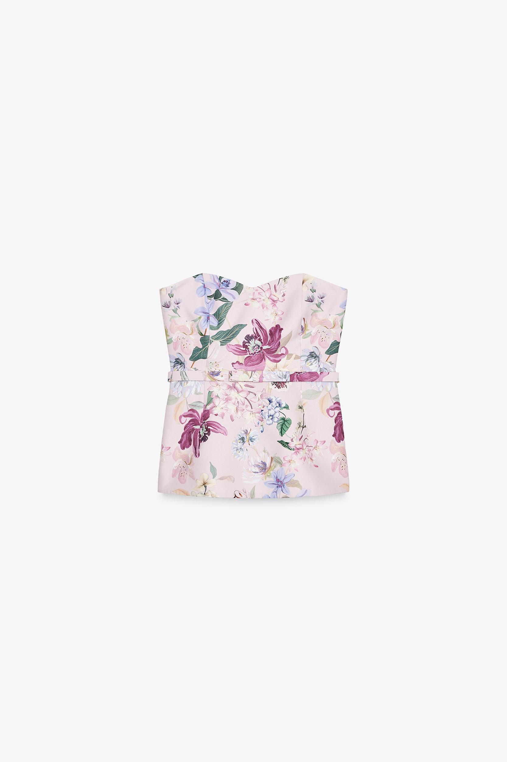 FLORAL PRINT BELTED BUSTIER TOP Product Image