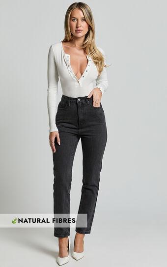 Billie Jeans - High Waisted Recycled Cotton Mom Denim Jeans in Washed Black Product Image