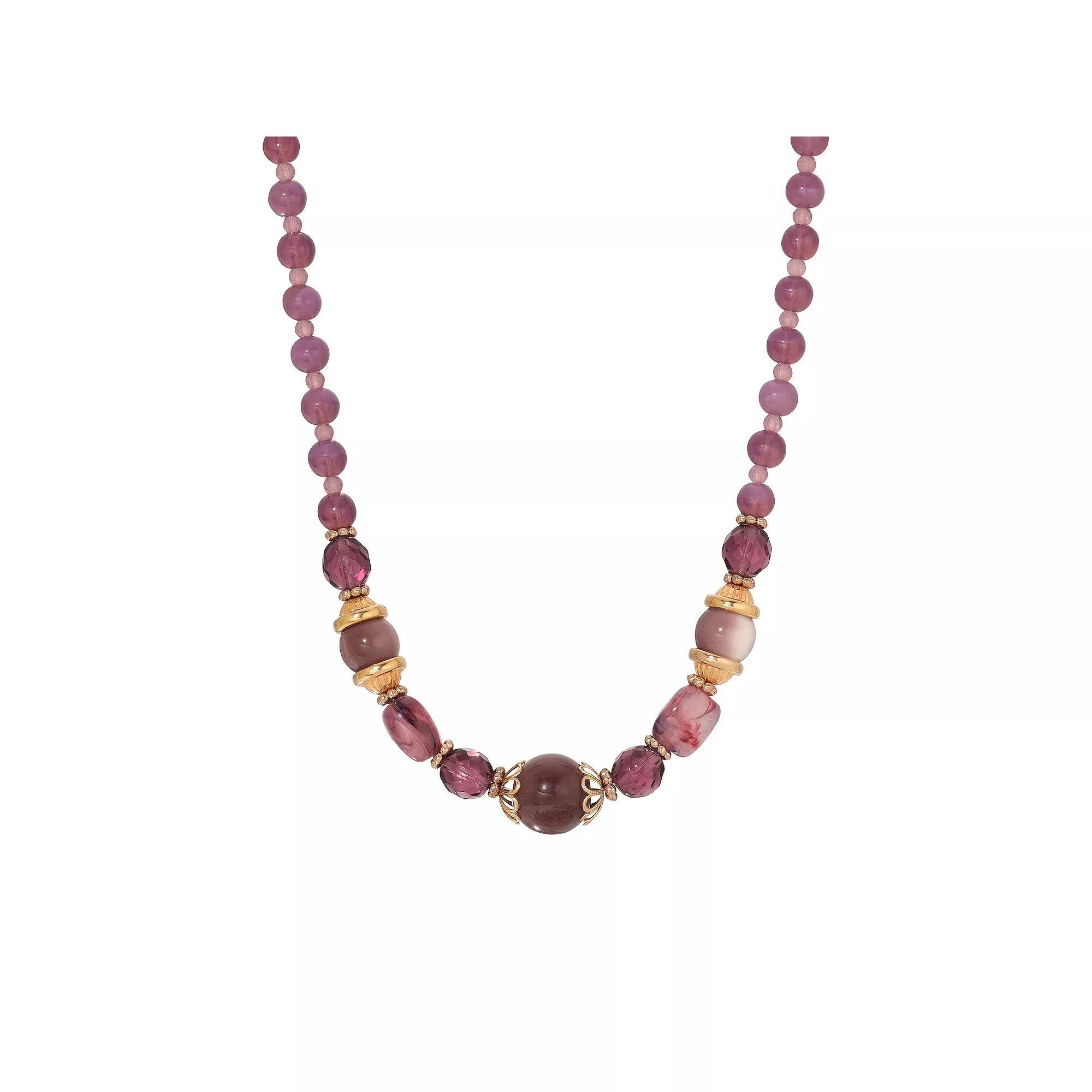 1928 Gold Tone Purple Beaded Necklace, Women's Product Image