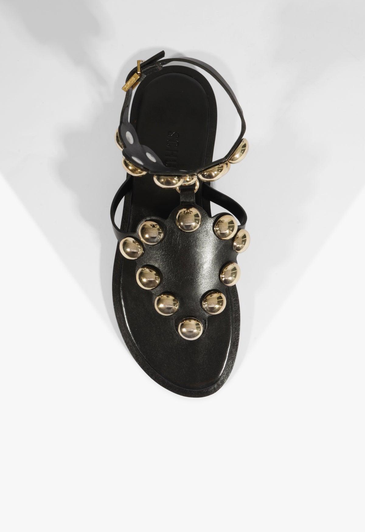 Mist Black Leather Flat Sandal Product Image