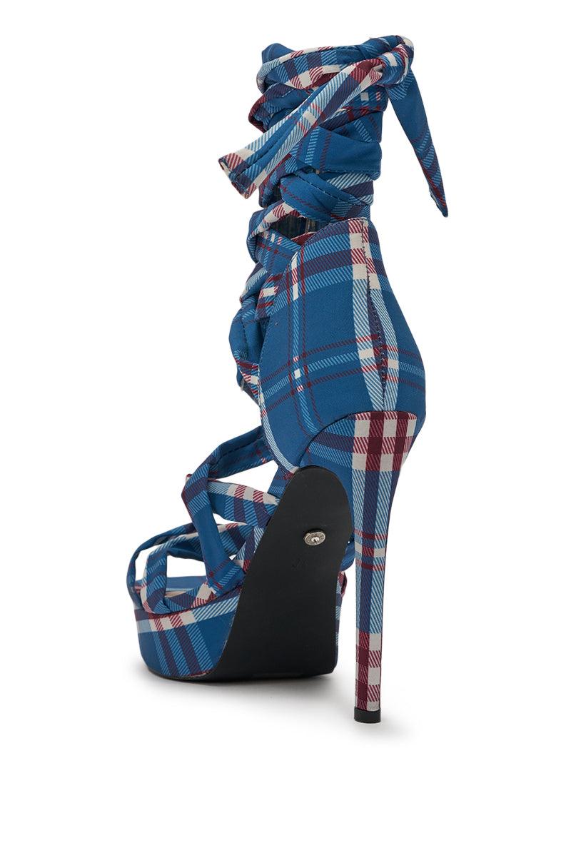 AZALEA WANG JEMISHA BLUE PLAID PRINT PLATFORM STRAPPY SANDAL Product Image