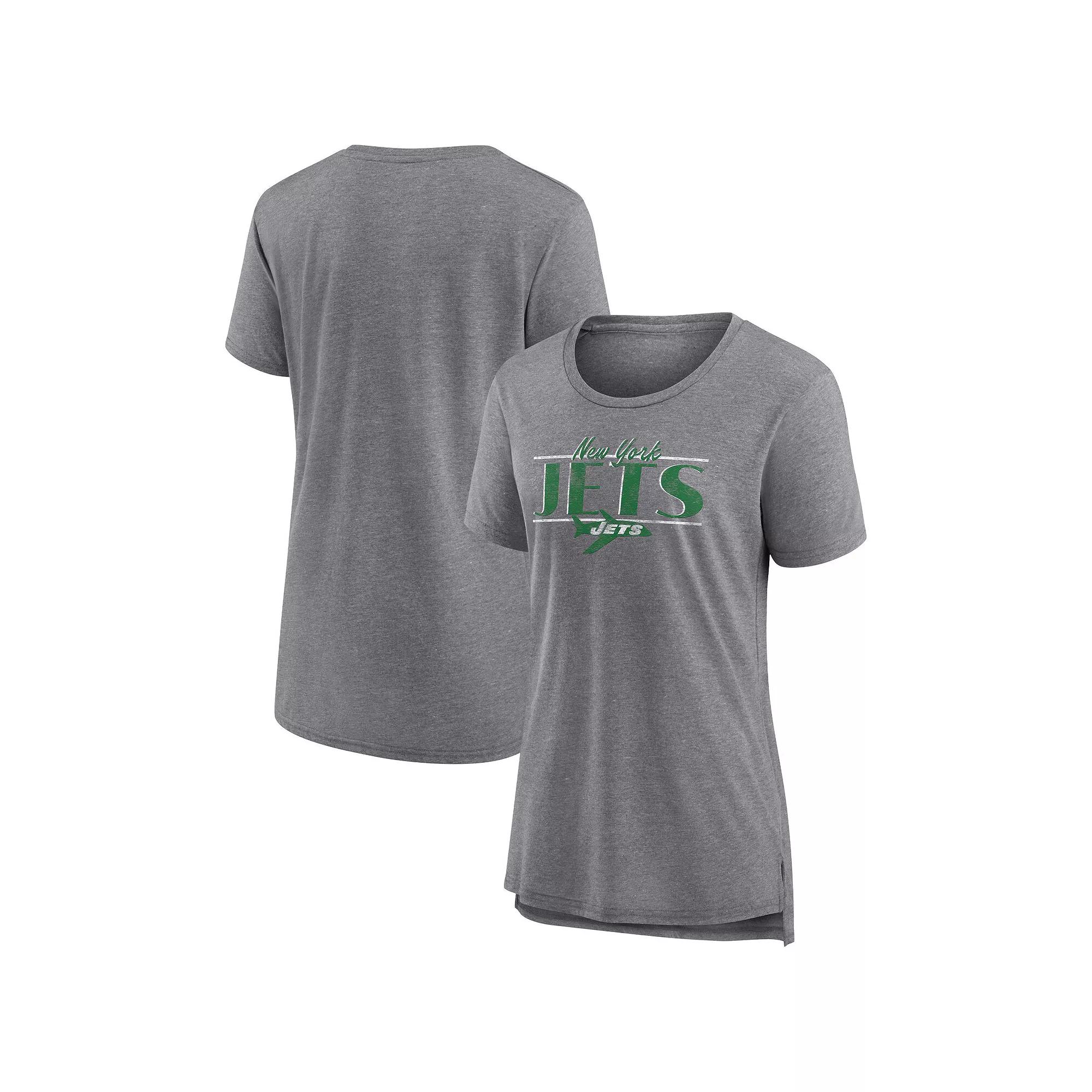 Women's Fanatics Heather Gray New York Jets Up the Middle Tri-Blend T-Shirt,  Product Image