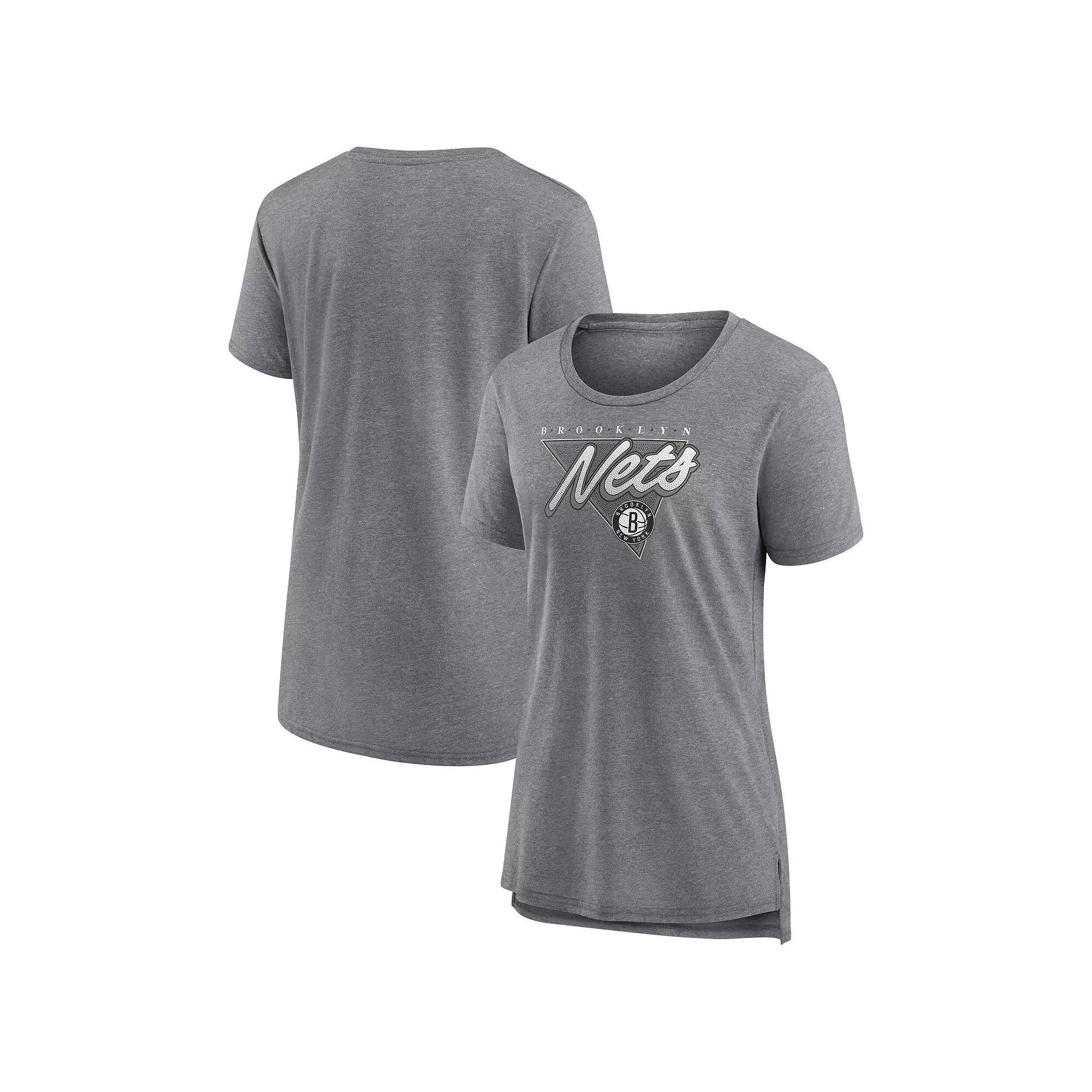 Women's Fanatics Branded Heathered Gray Brooklyn Nets True Classics Tri-Blend T-Shirt,  Product Image