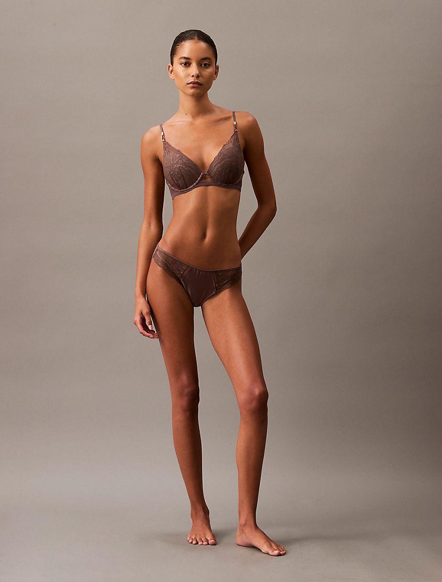 CK Black Floral Lace Push Up Plunge Bra Product Image