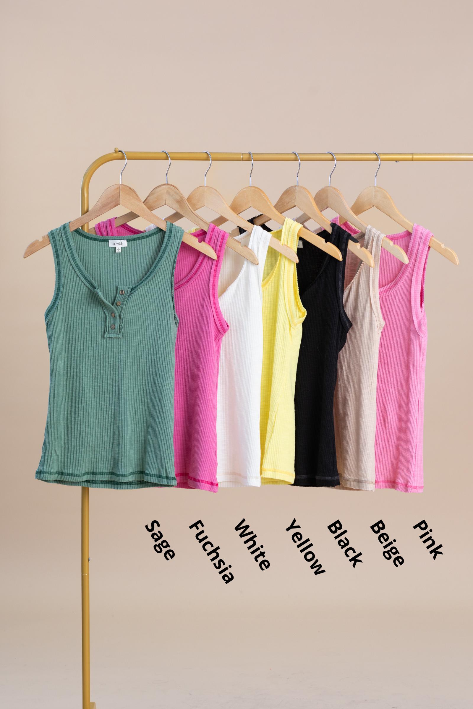 Ribbed Henley Stitches Sleeveless Knit Top Product Image