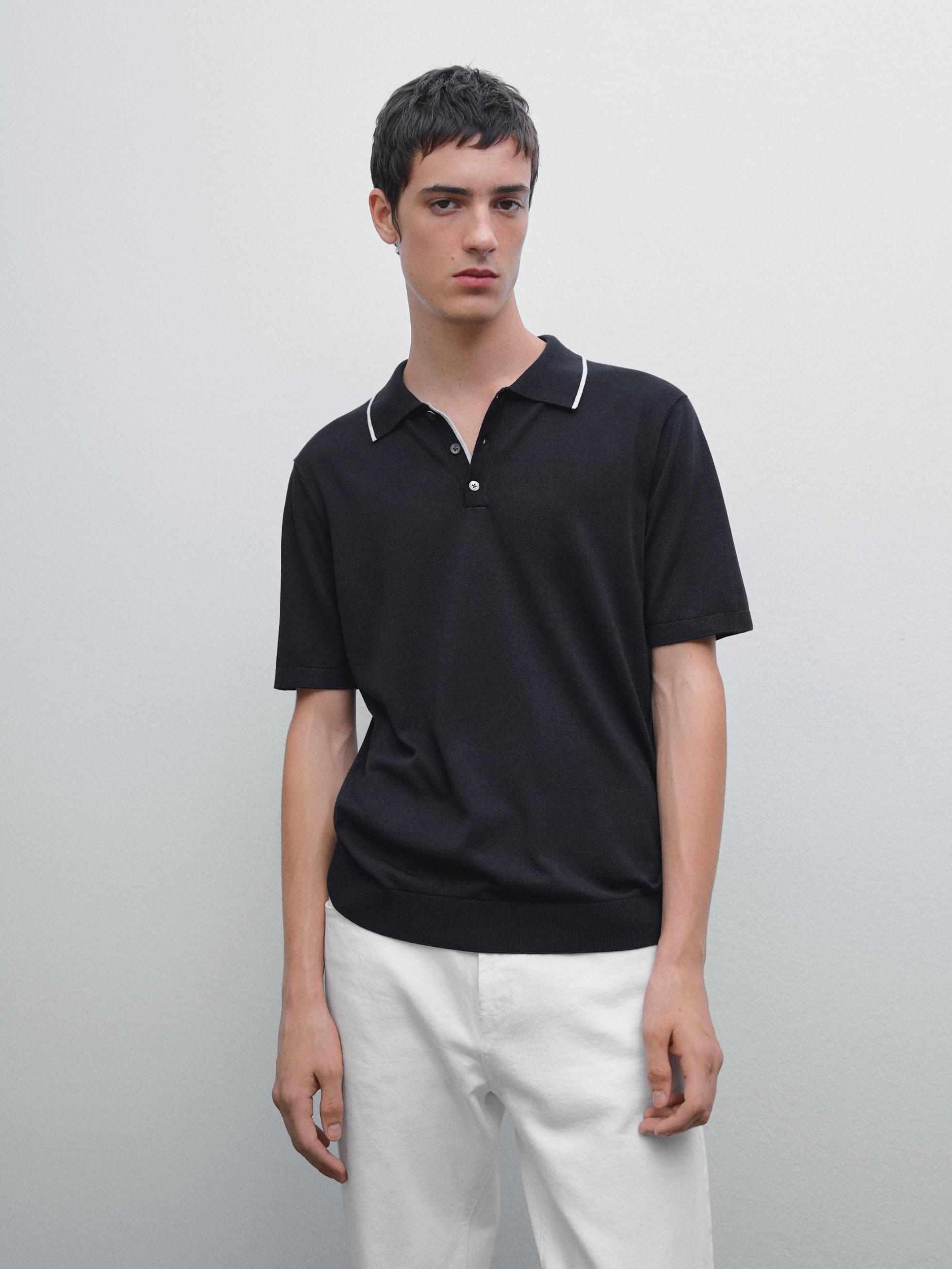 Knit polo shirt with coloured collar detail Product Image