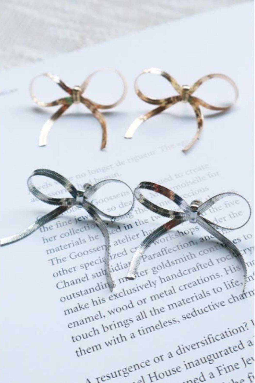 Gold and Silver Tessel Chain Bow Earrings Product Image