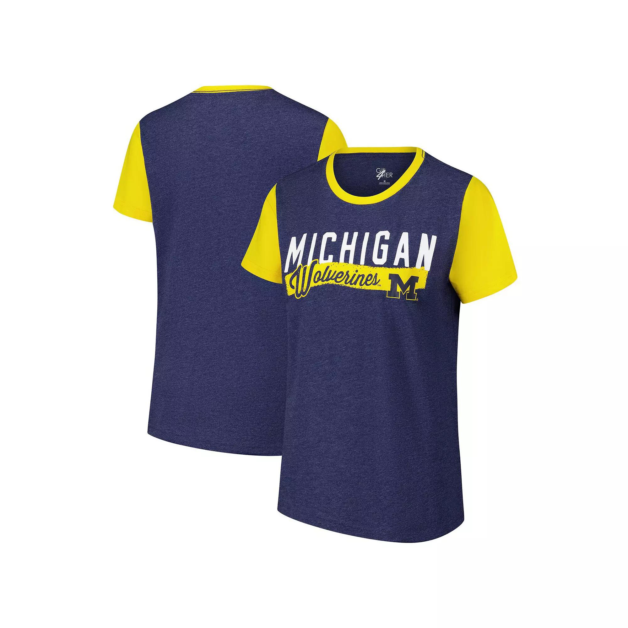 Women's G-III 4Her by Carl Banks Navy Michigan Wolverines Racer Crewneck Ringer T-Shirt,  Product Image