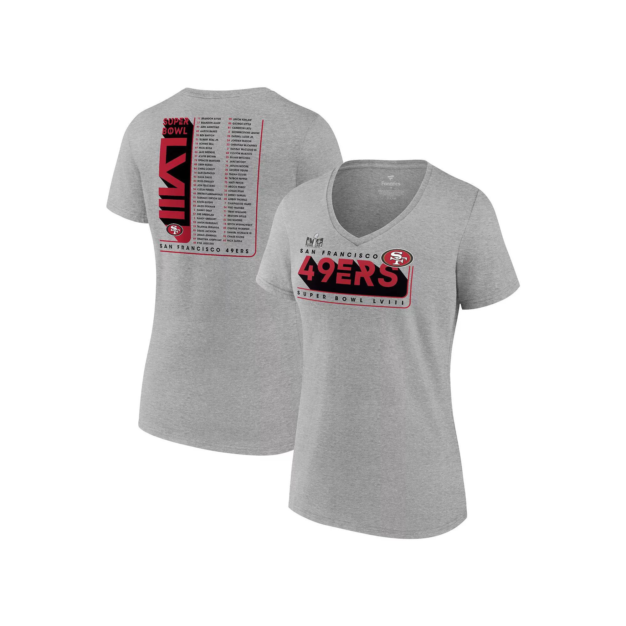 Women's Fanatics Branded  Heather Gray San Francisco 49ers Super Bowl LVIII Roster V-Neck T-Shirt, Size: Medium, Grey Product Image