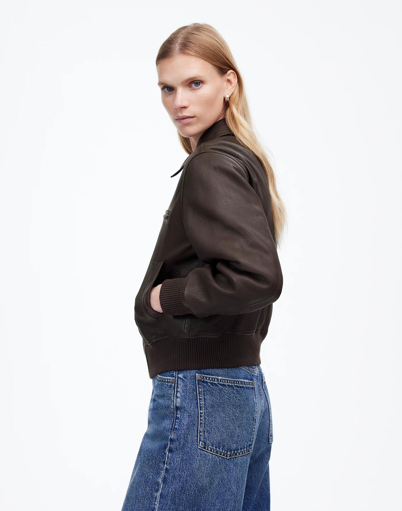 Relaxed Leather Bomber Jacket Product Image