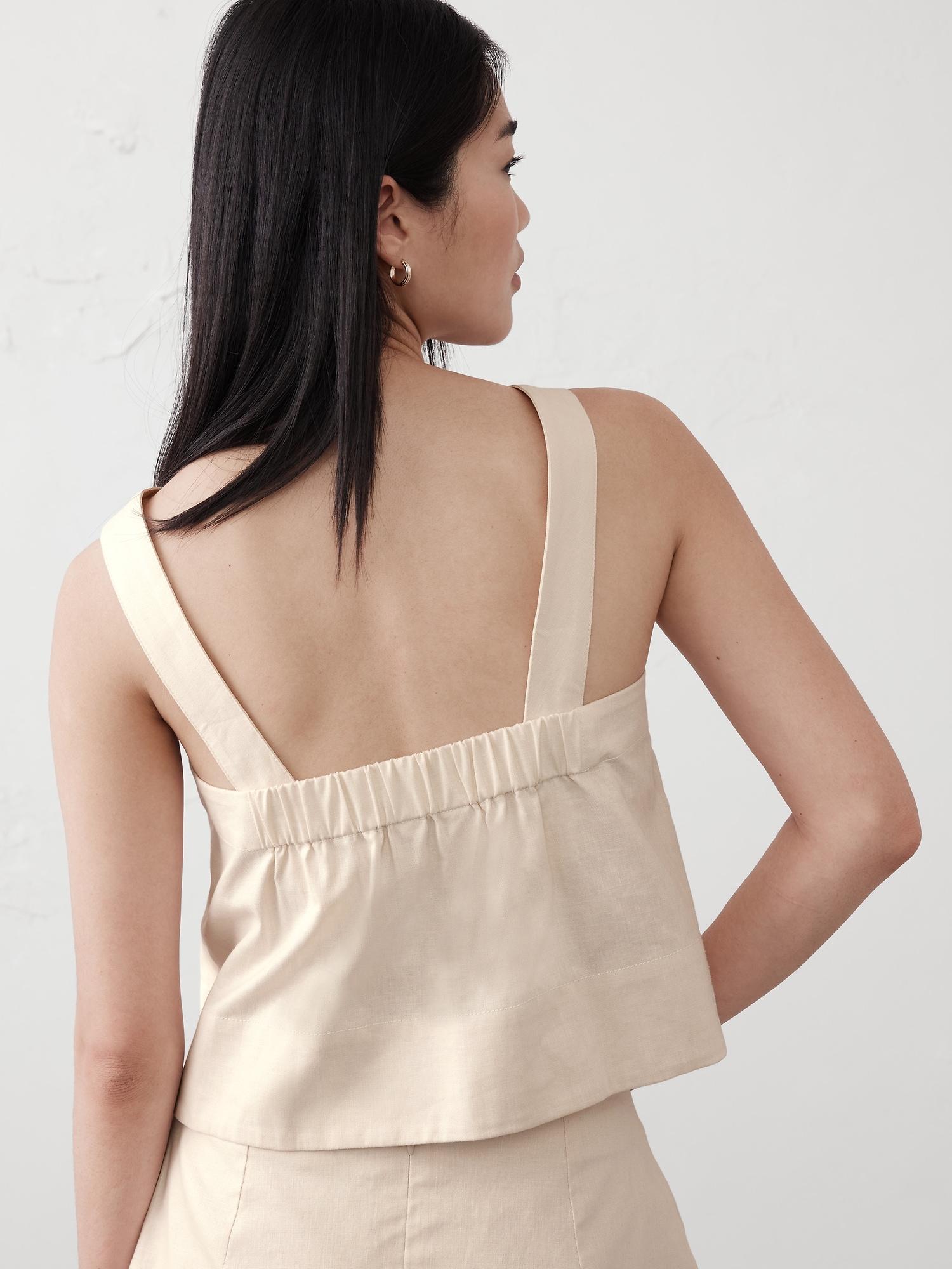 Linen-Blend Boxy Topstitch Tank Product Image