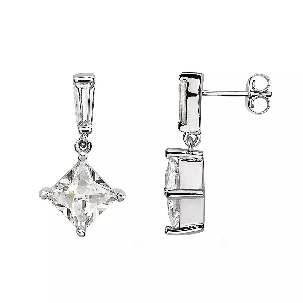 Sterling Silver Square Cubic Zirconia Drop Earrings, Womens Product Image