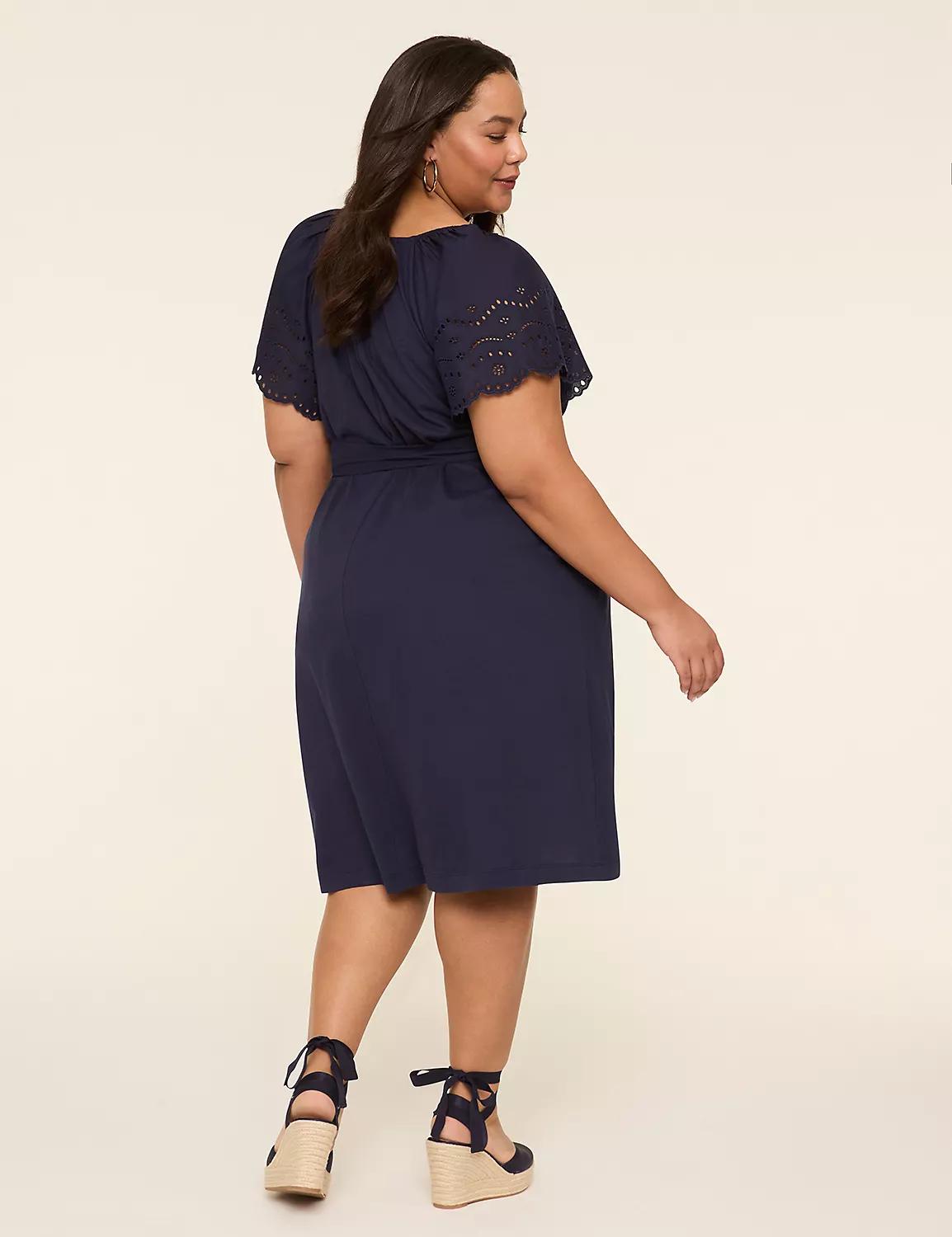 Eyelet-Sleeve Tie-Waist Dress Product Image